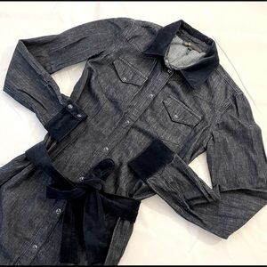 Maje Denim Navy Velvet finish mini dress